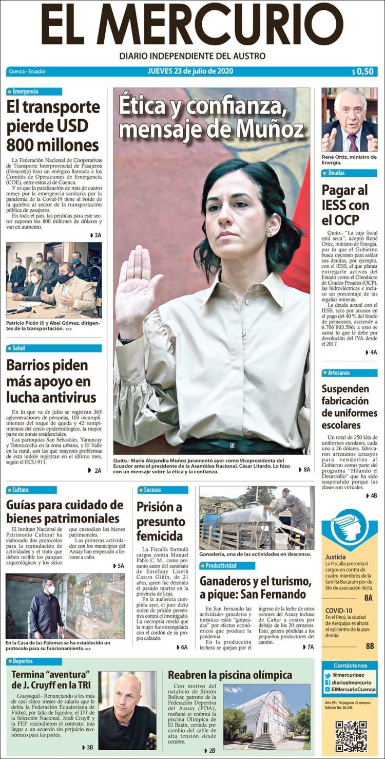 Portada de Diario El Mercurio (Ecuador)