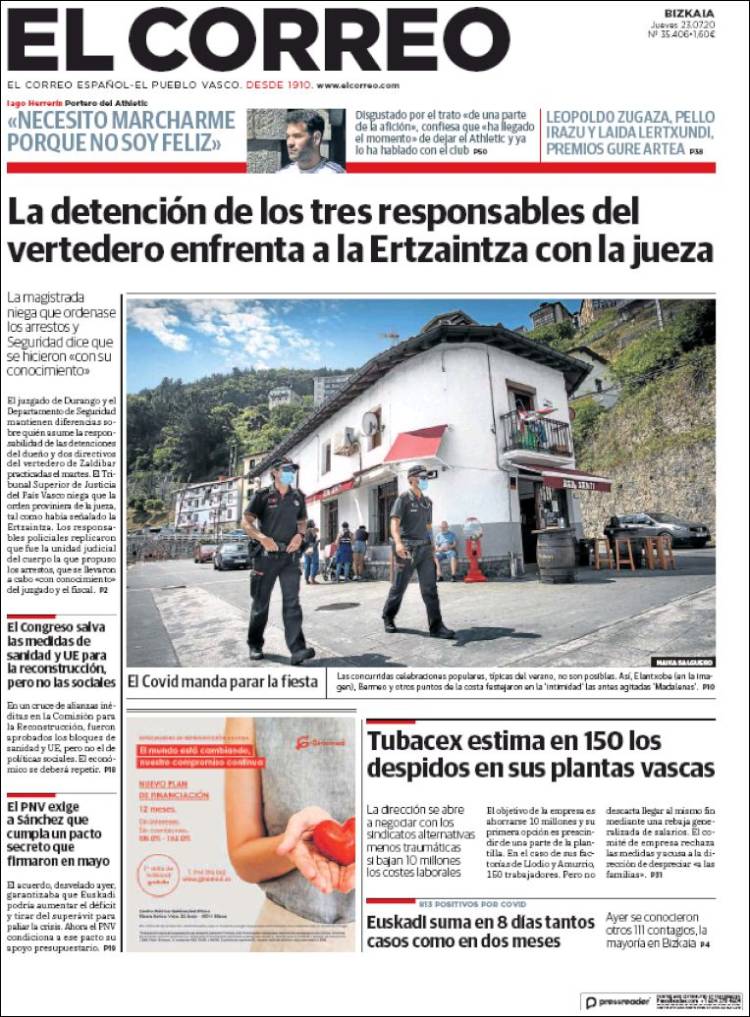 Portada de El Correo (España)