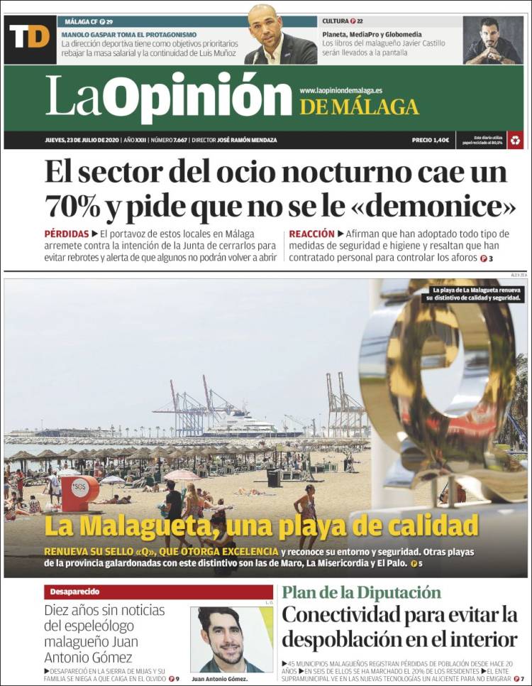 Portada de La Opinión de Málaga (España)