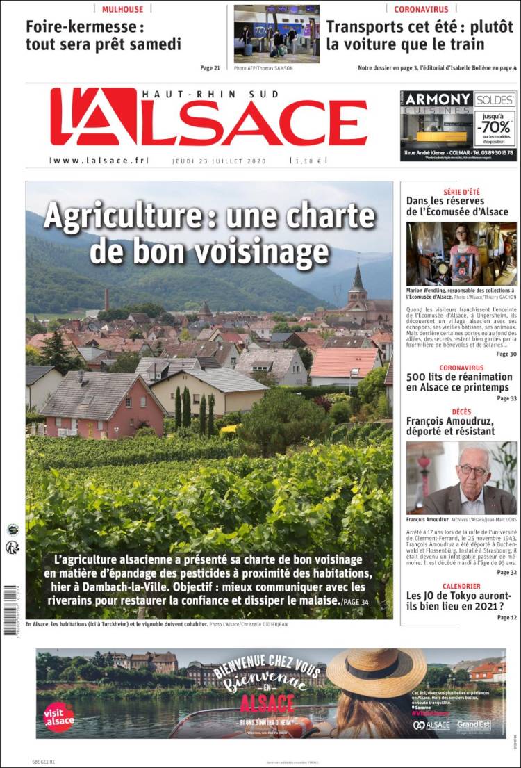 Portada de Journal L'Alsace (Francia)