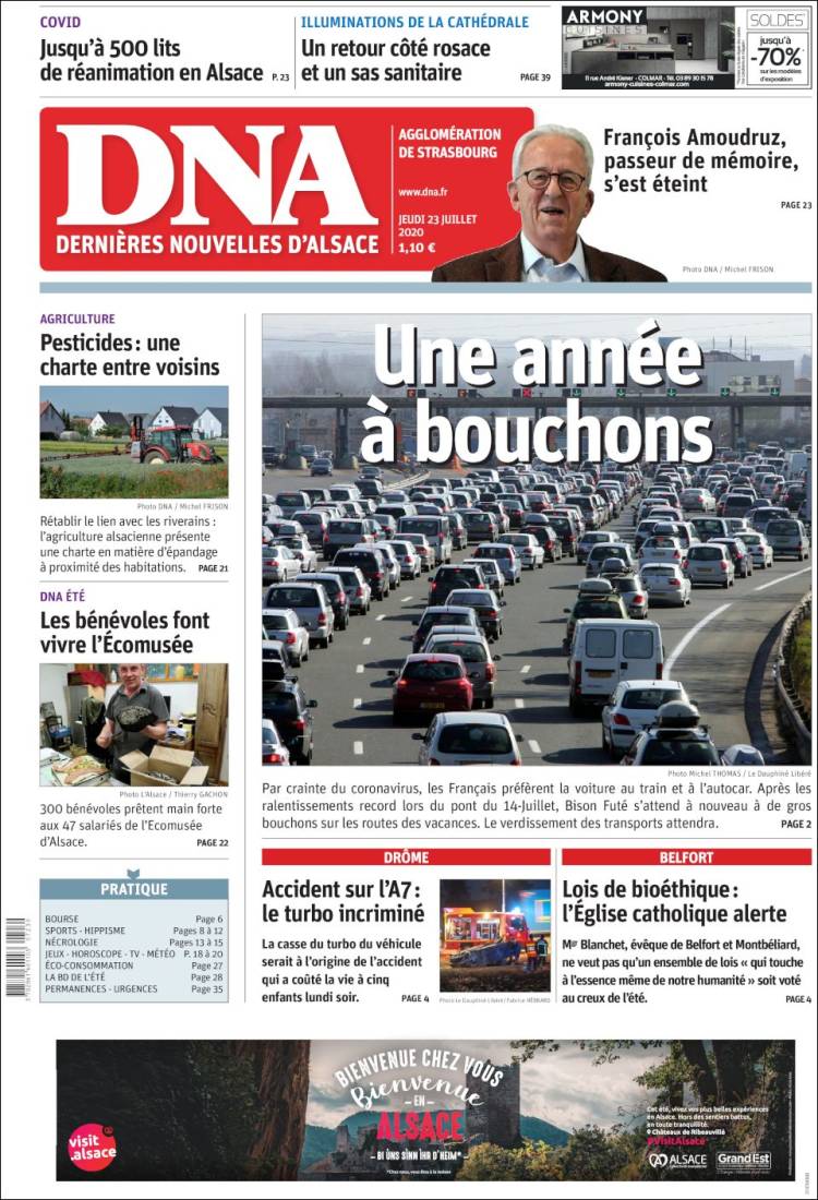 Portada de Les Dernières Nouvelles d'Alsace (Francia)