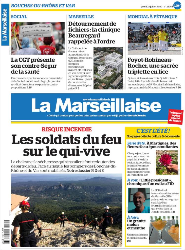 Portada de La Marseillaise (Francia)