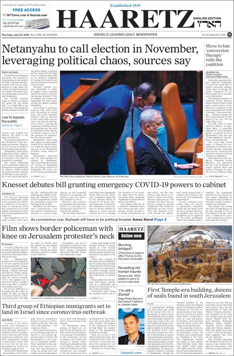 Portada de Haaretz (Israel)