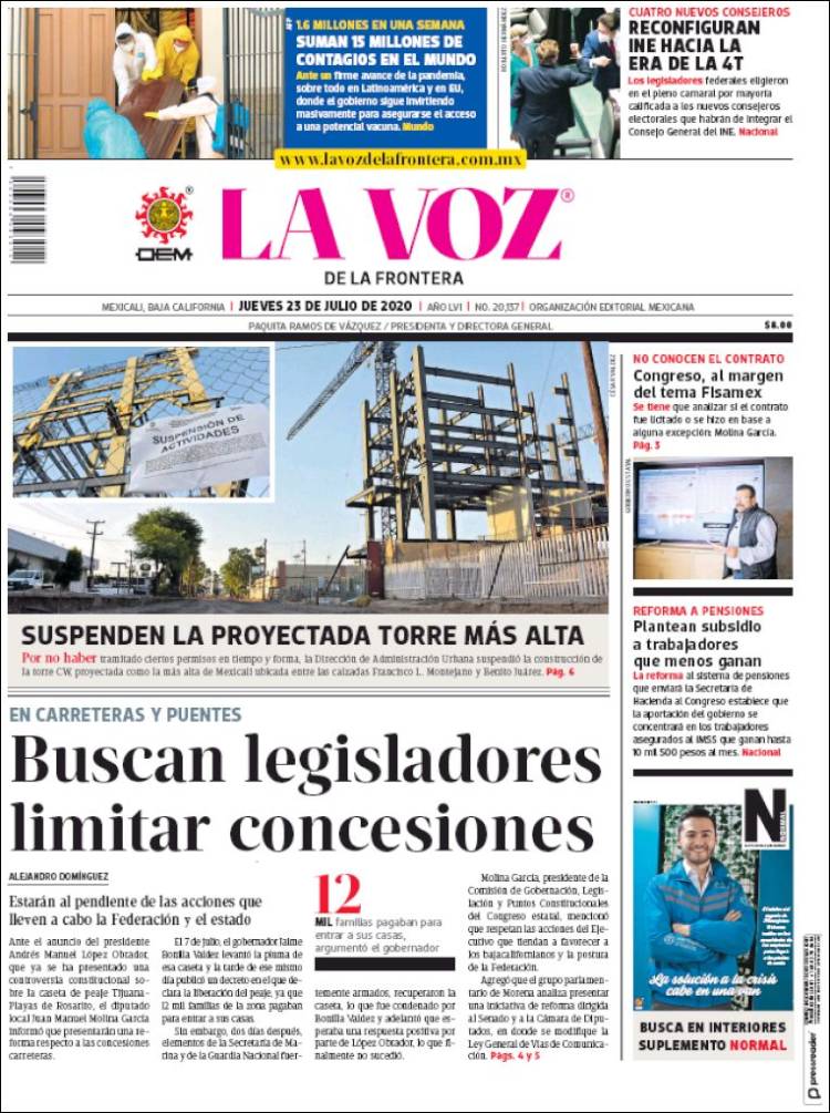 Portada de La Voz de la Frontera (México)