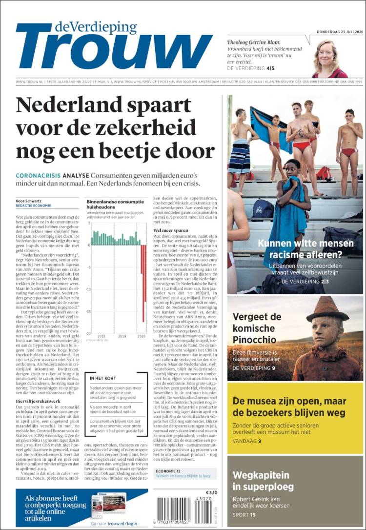 Portada de Trouw (Pa&iacute;ses Bajos)