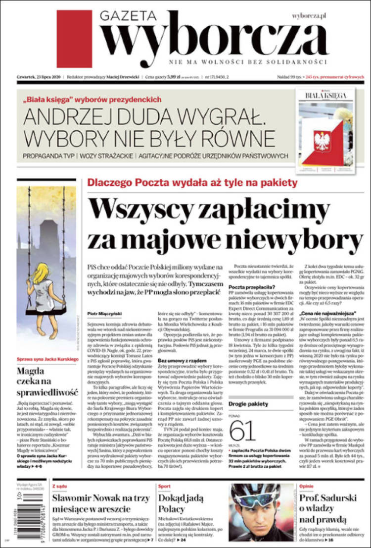 Portada de Gazeta Wyborcza (Polonia)