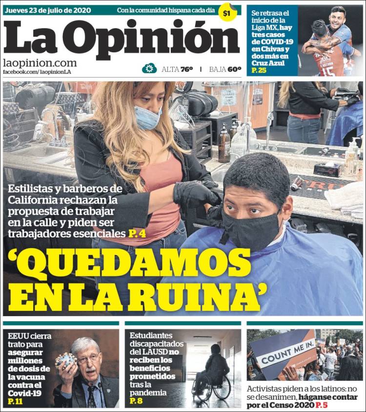 Portada de La Opinión (USA)