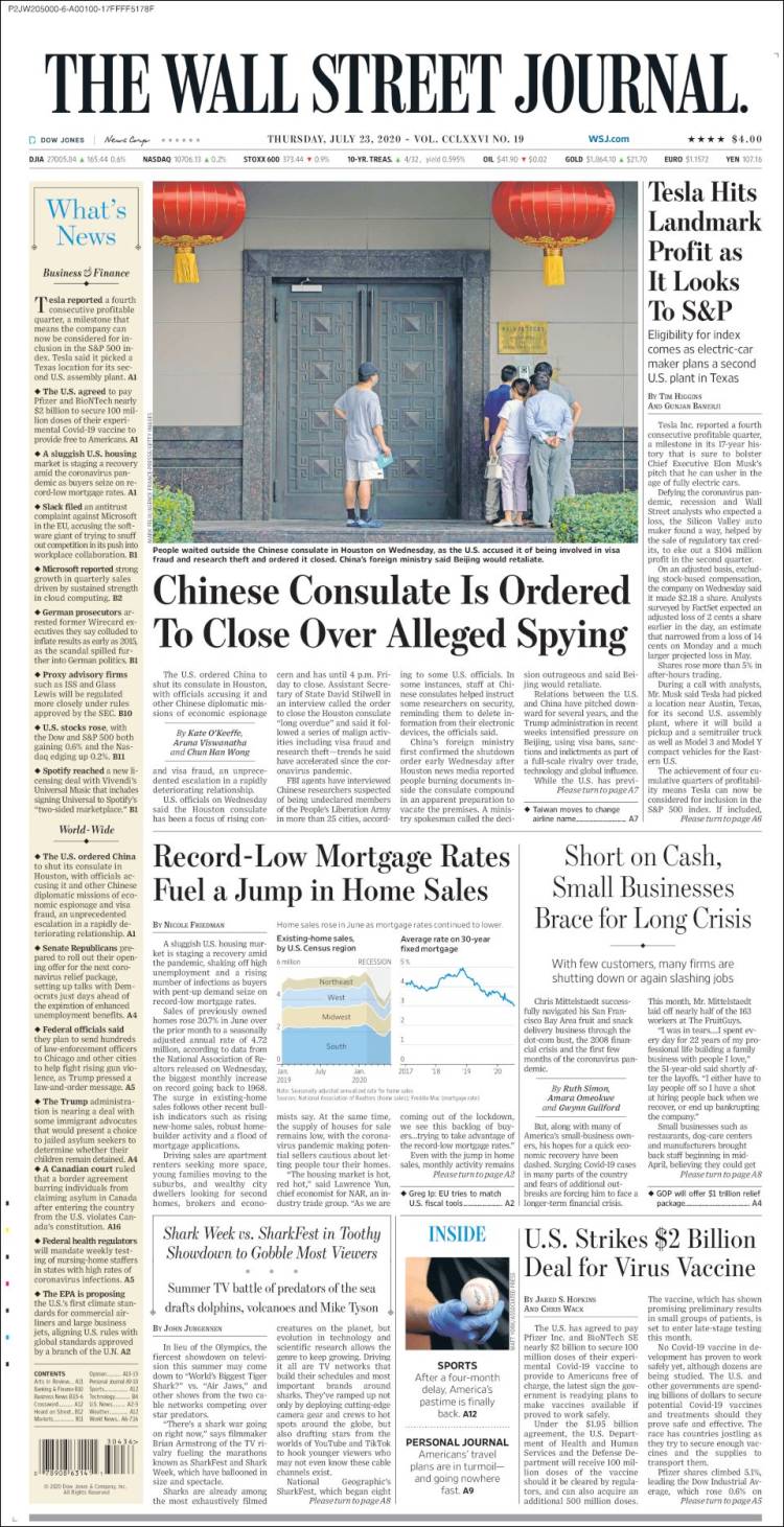 Portada de Wall Street Journal (USA)