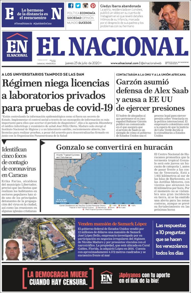 Portada de El Nacional (Venezuela)