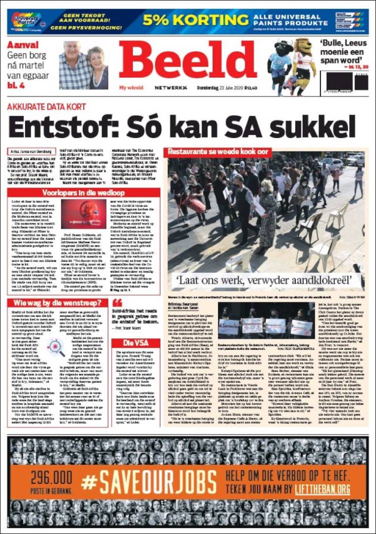 Portada de Beeld (Sud&aacute;frica)