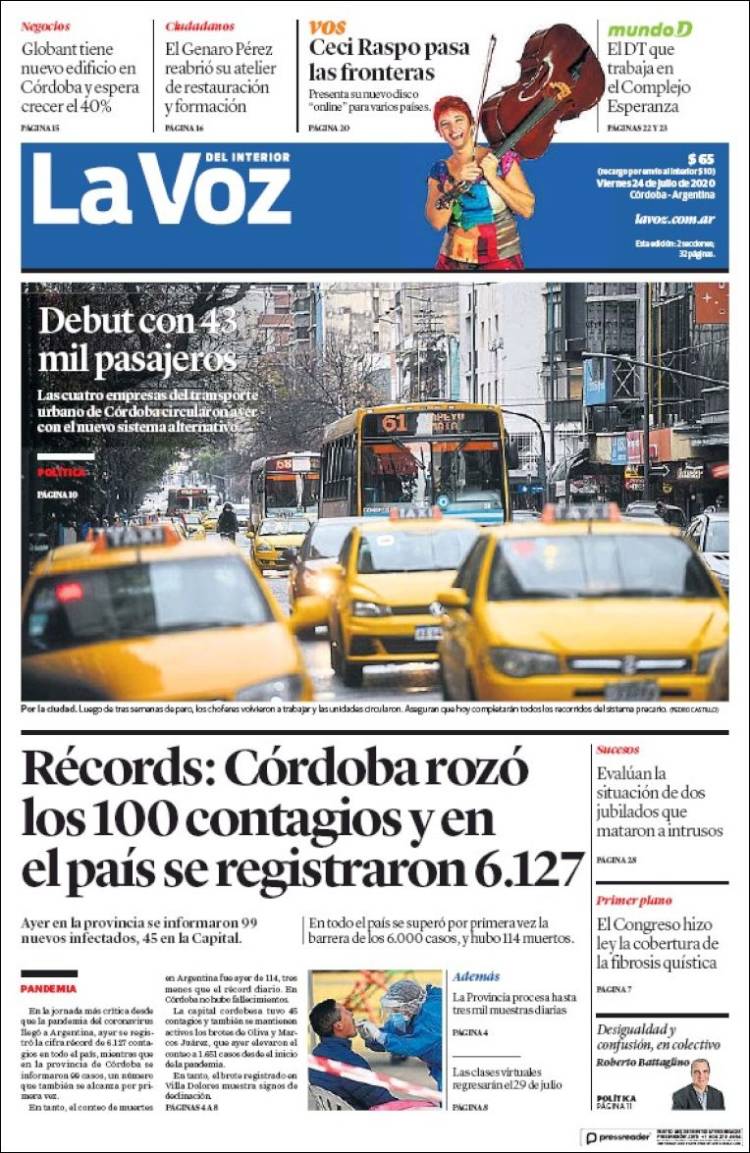 Portada de La Voz del Interior (Argentina)