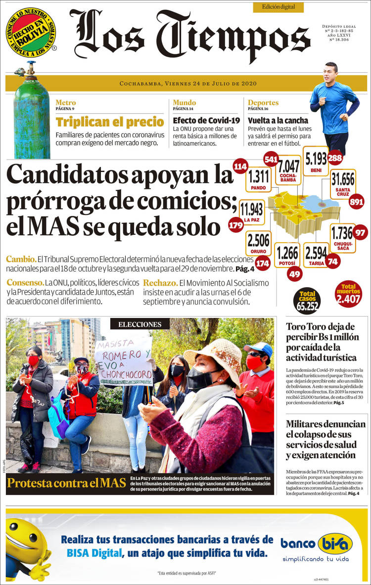 Portada de Los Tiempos (Bolivia)
