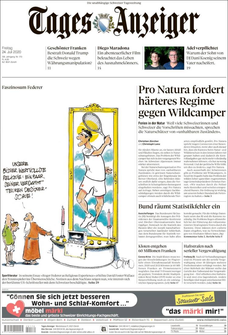 Portada de Tages-Anzeiger (Suiza)