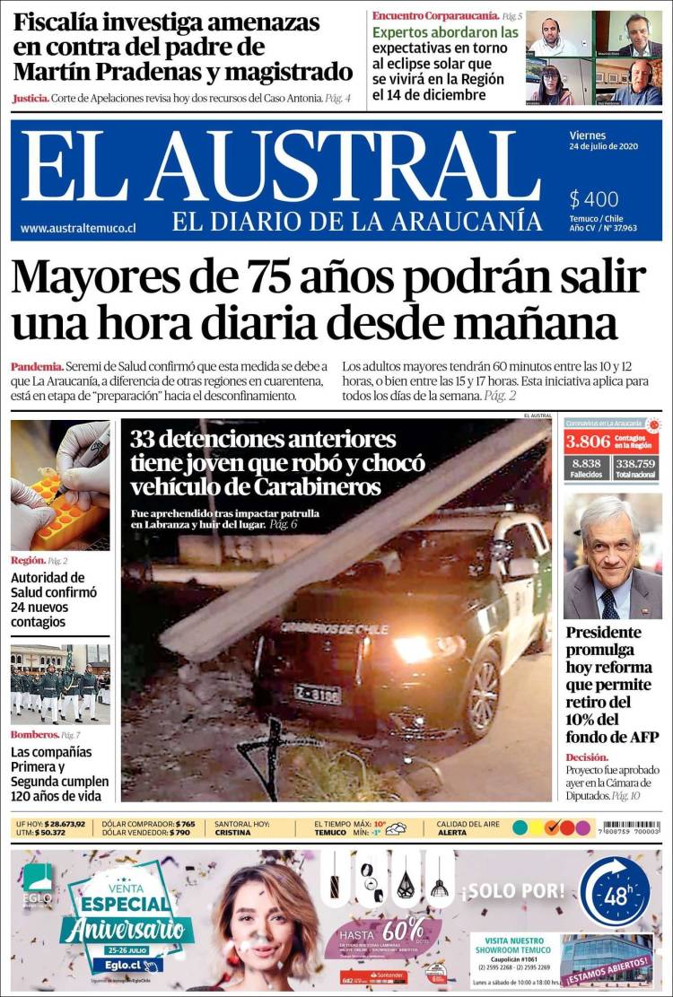 Portada de El Austral de Temuco (Chile)