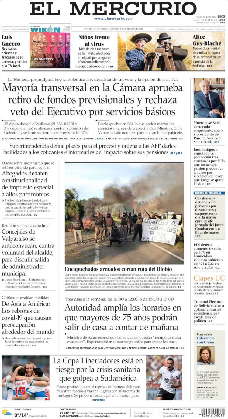 Portada de El Mercurio (Chile)