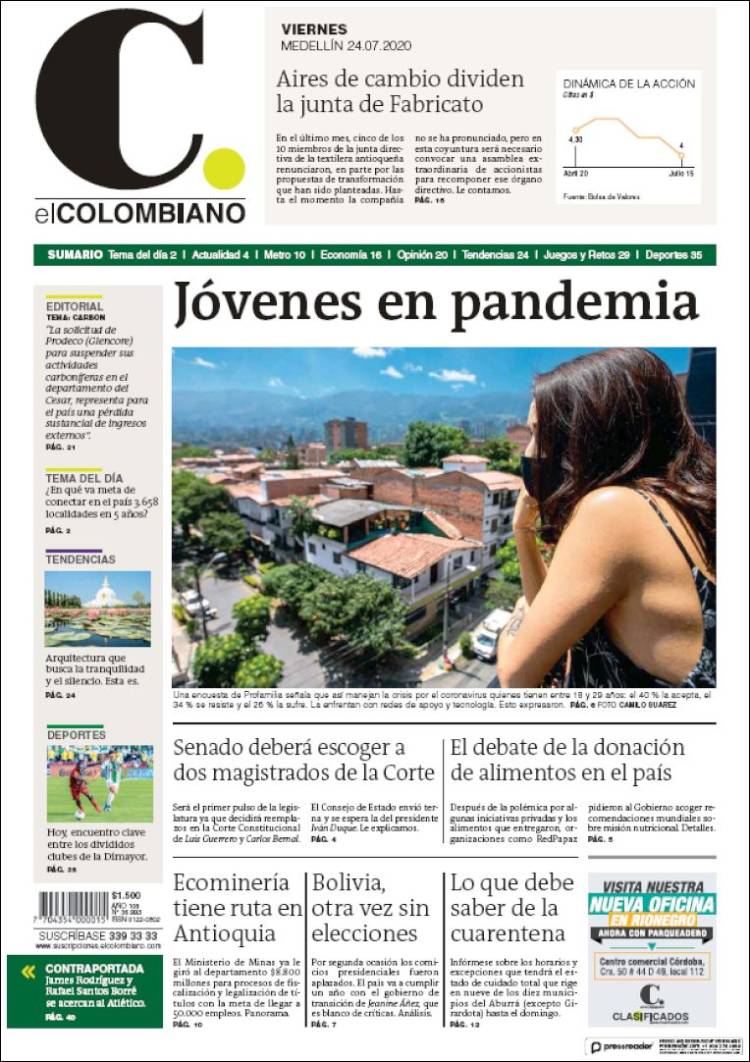 Portada de El Colombiano (Colombia)