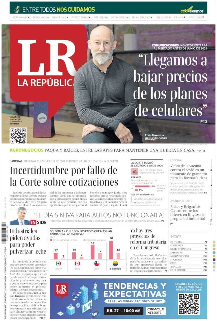 Portada de La Republica (Colombia)