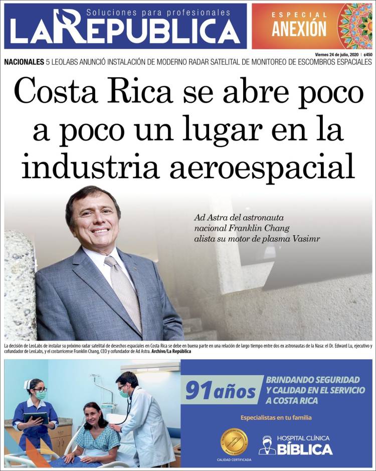 Portada de La República (Costa Rica)