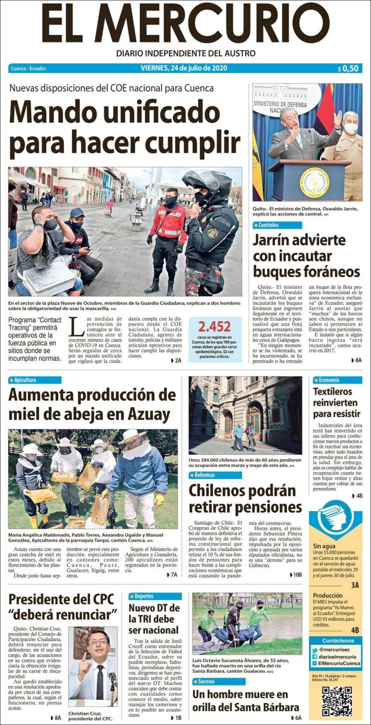 Portada de Diario El Mercurio (Ecuador)