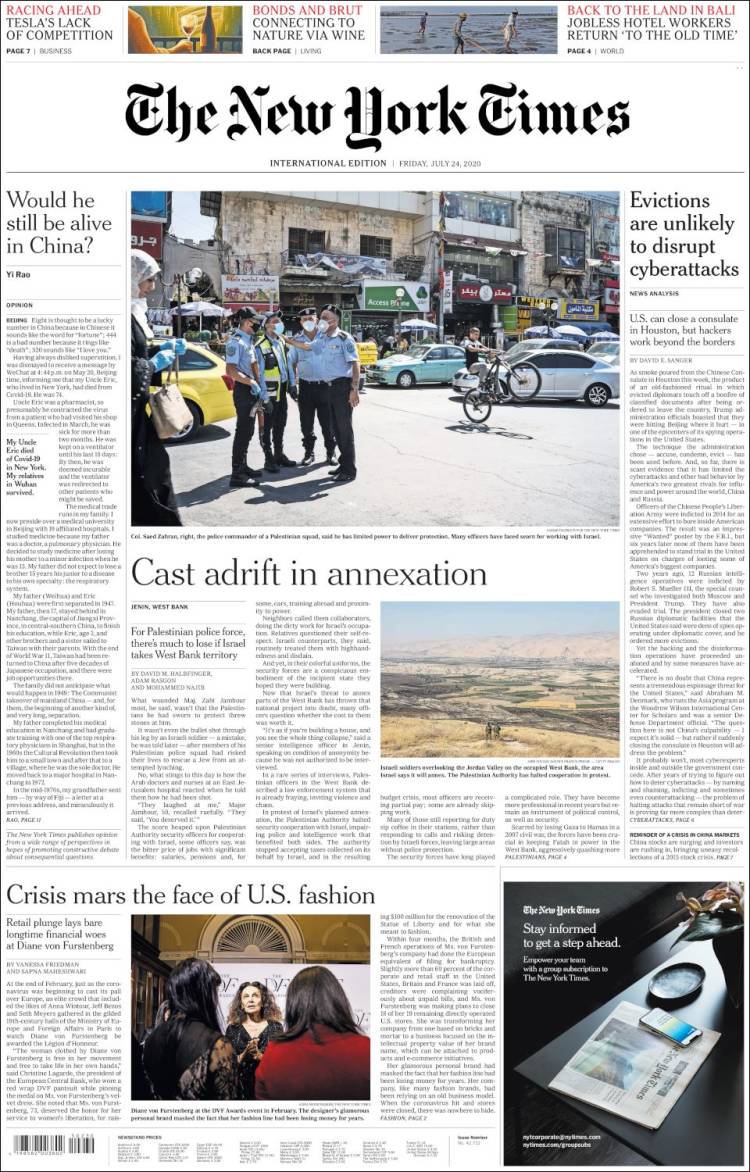 Portada de International New York Times (Europa)