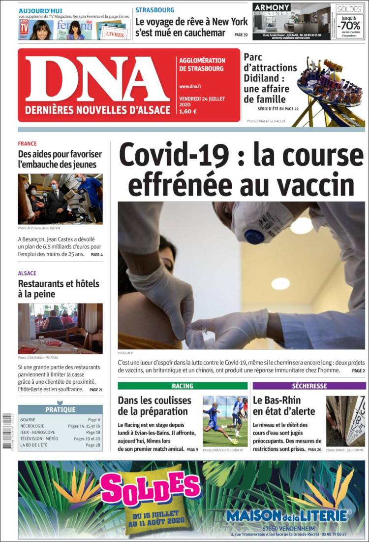 Portada de Les Dernières Nouvelles d'Alsace (Francia)