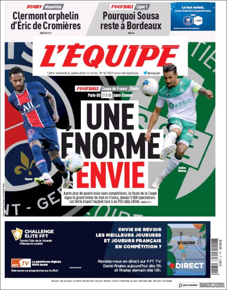 Portada de L'Equipe (Francia)