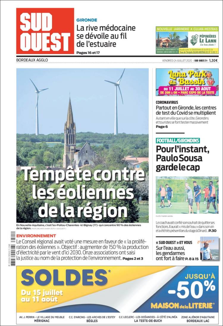 Portada de Sud Ouest (Francia)
