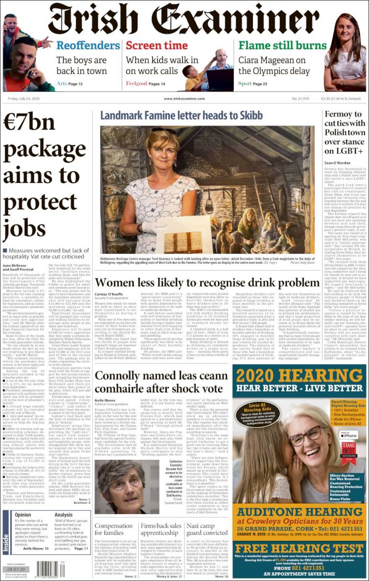 Portada de Irish Examiner (Irlanda)