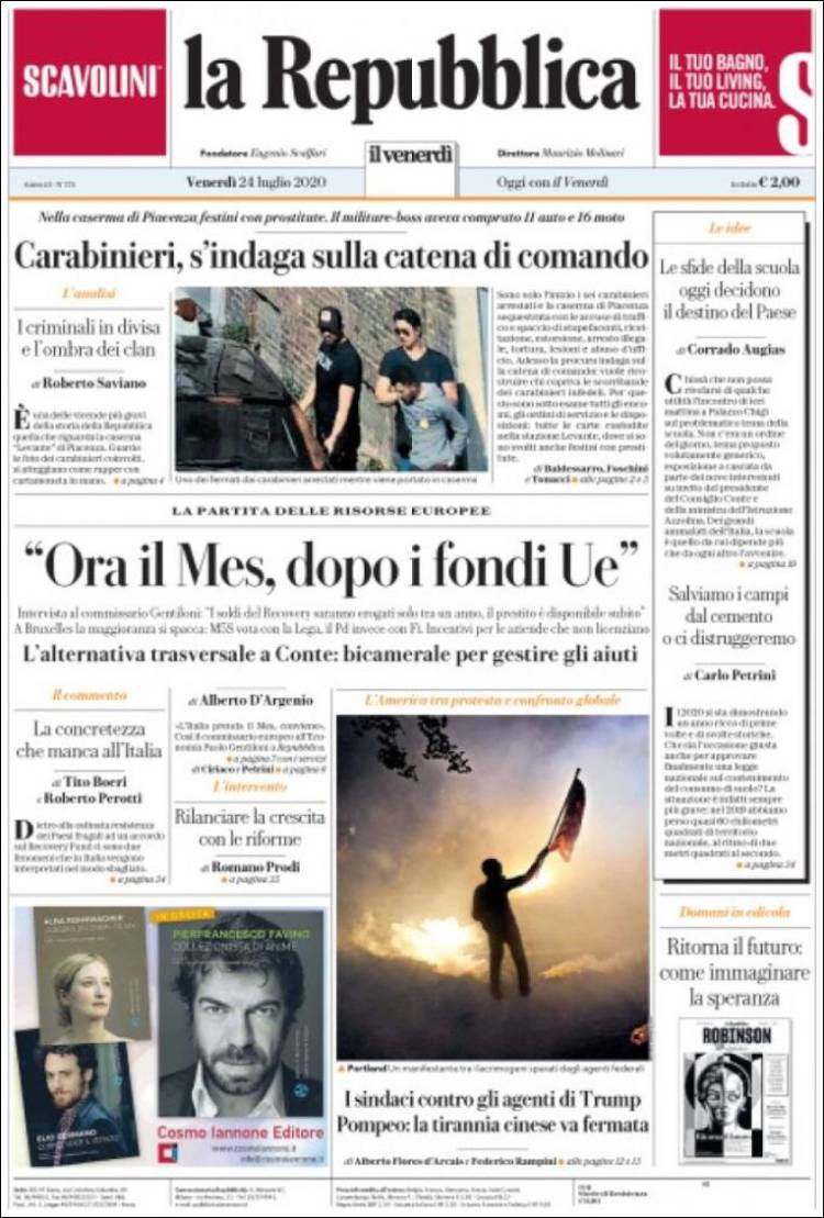 Portada de La Repubblica (Italia)