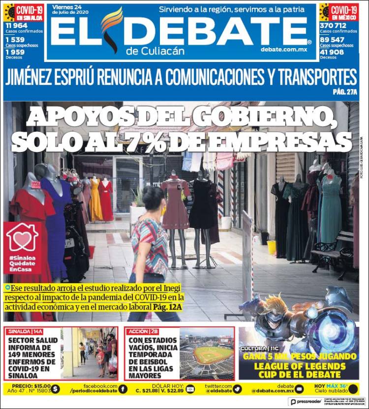Portada de El Debate de Culiacán (México)