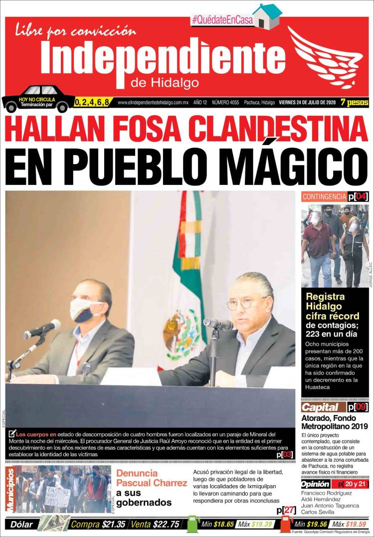 Portada de El Independiente de Hidalgo (México)