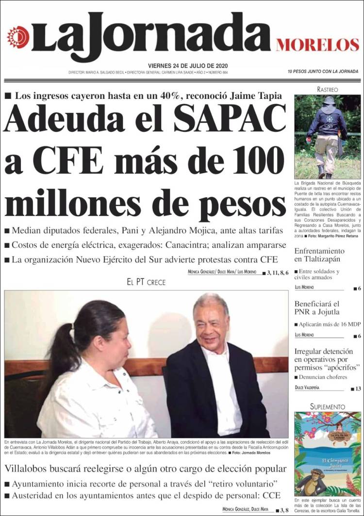 Portada de La Jornada - Morelos (México)