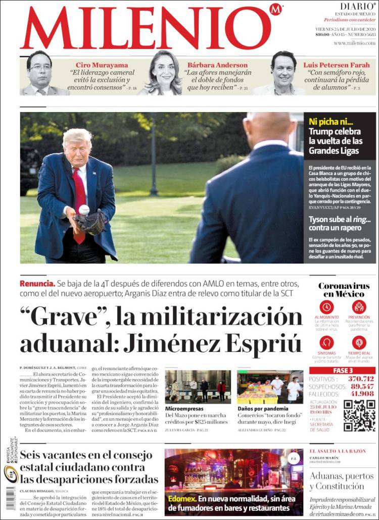 Portada de Milenio - Estado de México (México)