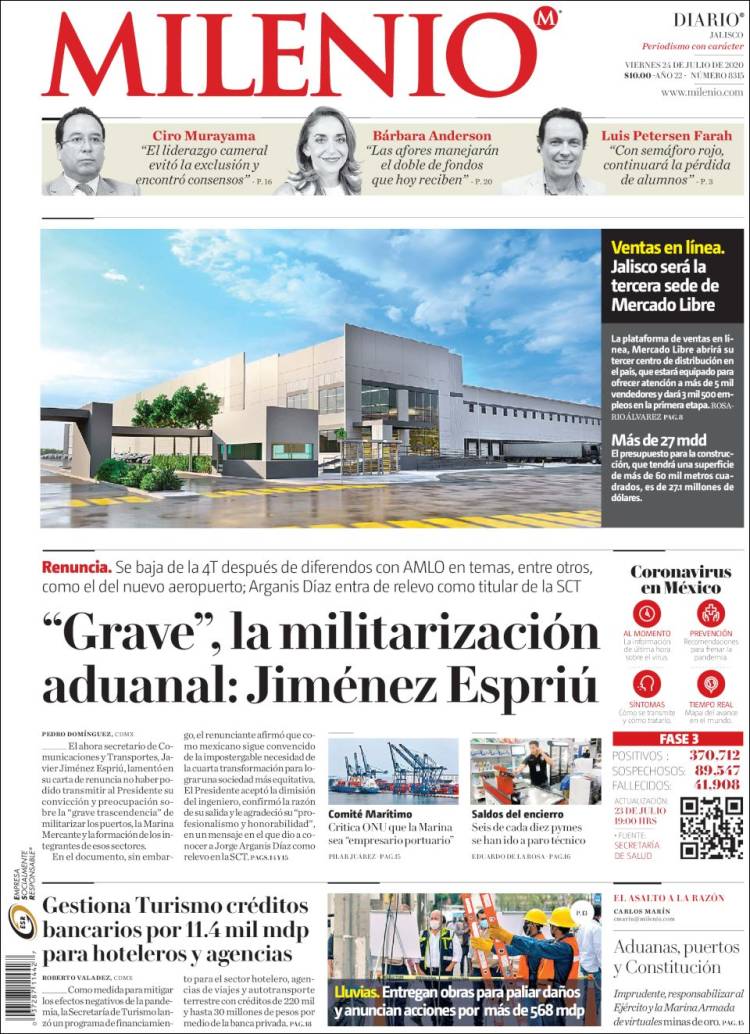 Portada de Milenio - Jalisco (México)