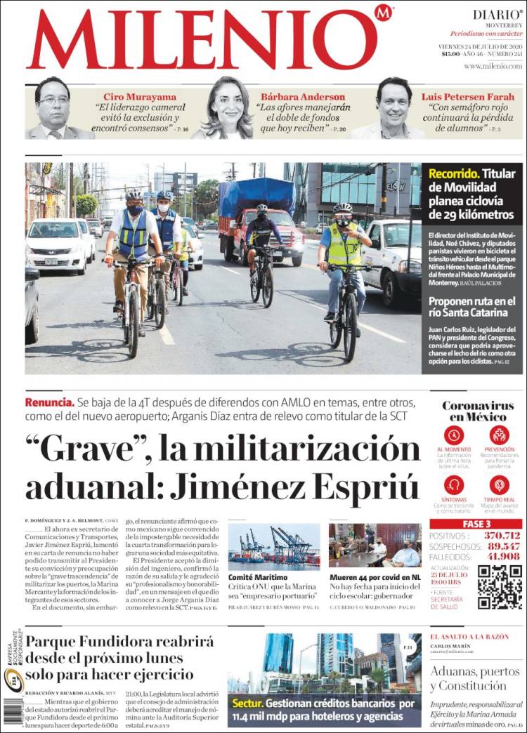 Portada de Milenio de Monterrey (México)