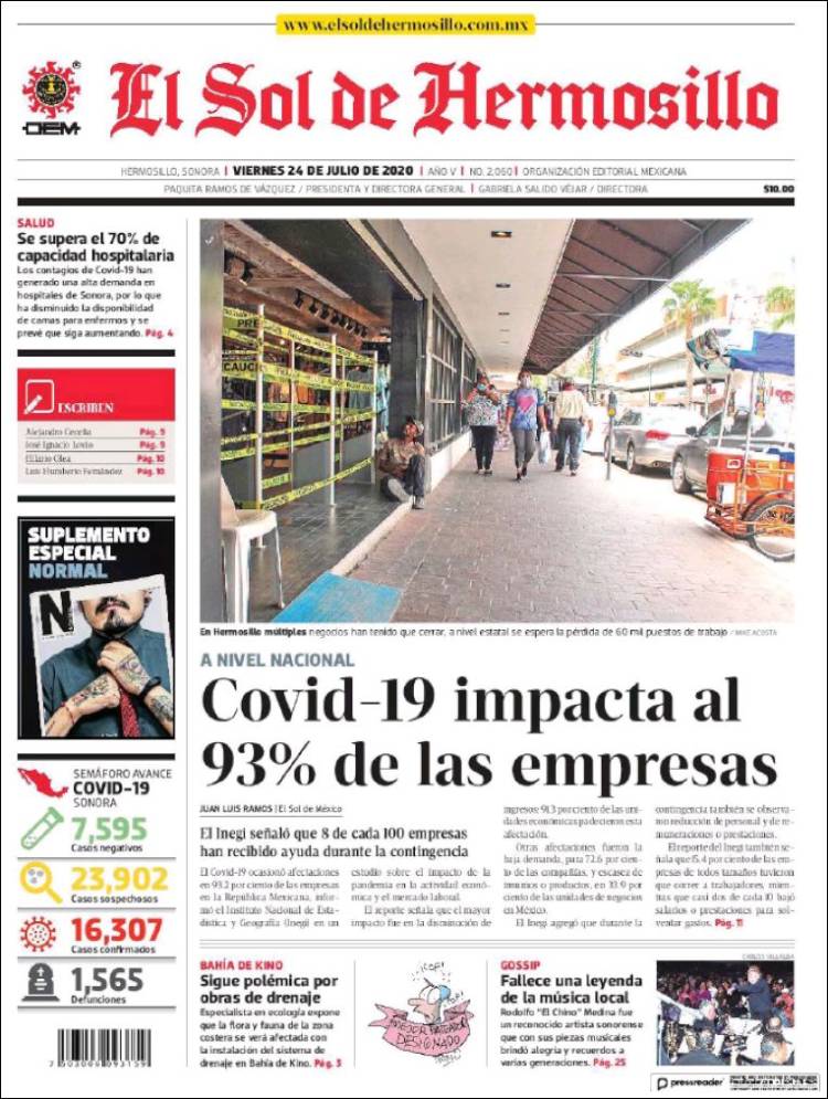 Portada de El Sol de Hermosillo (México)