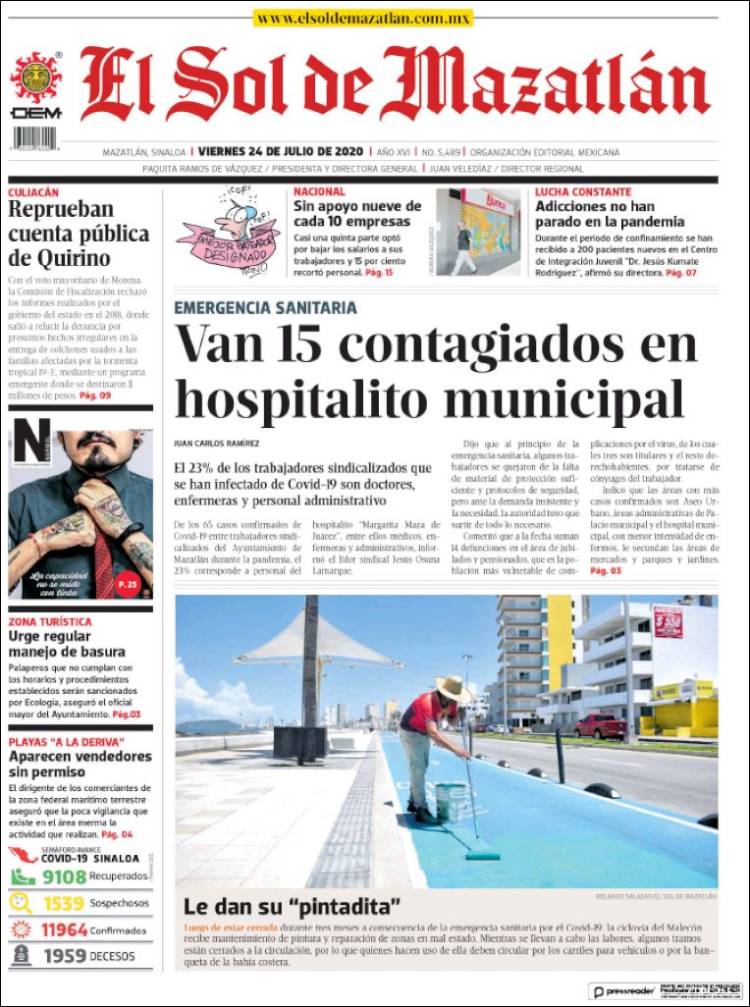 Portada de El Sol de Mazatlán (México)