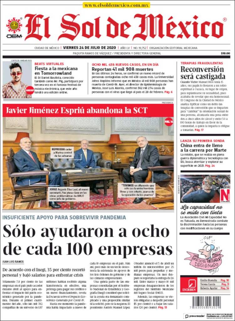 Portada de El Sol de México (México)