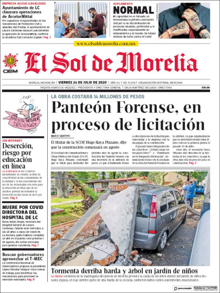 Portada de El Sol de Morelia (México)