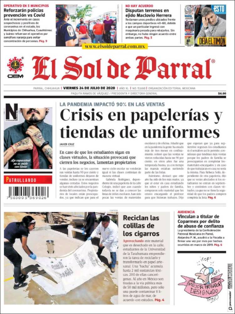 Portada de El Sol de Parral (México)