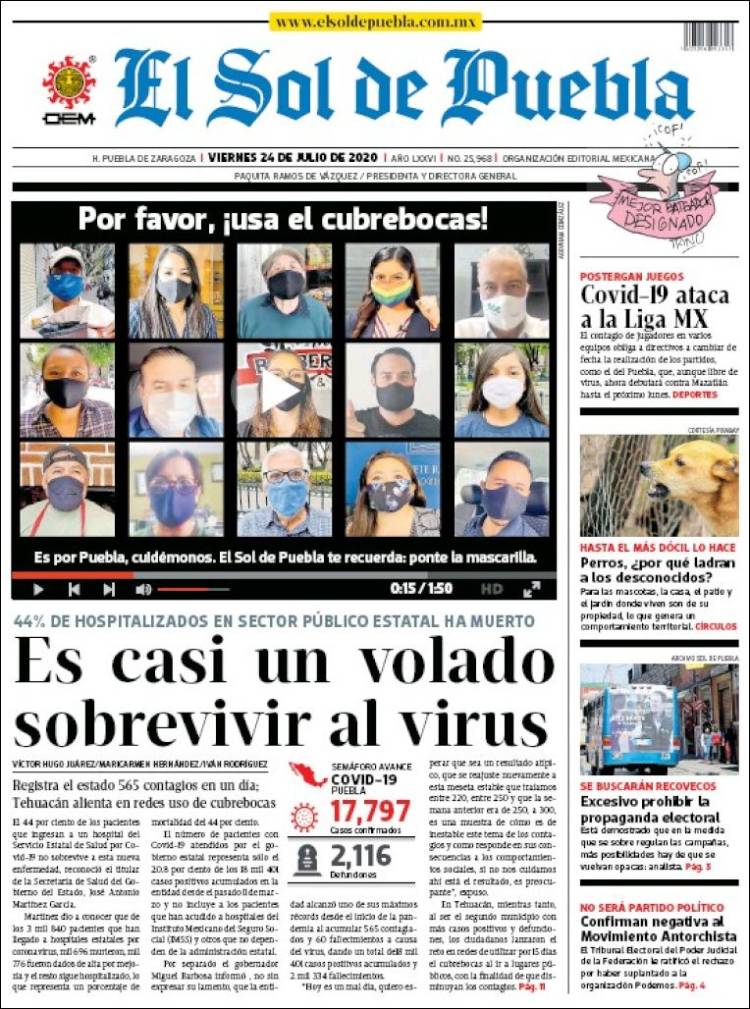 Portada de El Sol de Puebla (México)