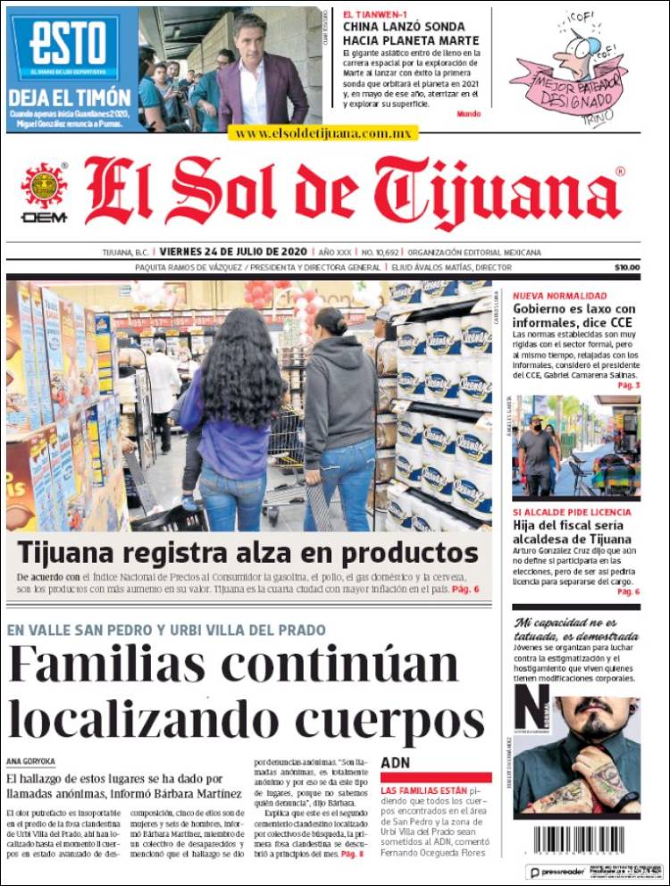 Portada de El Sol de Tijuana (México)