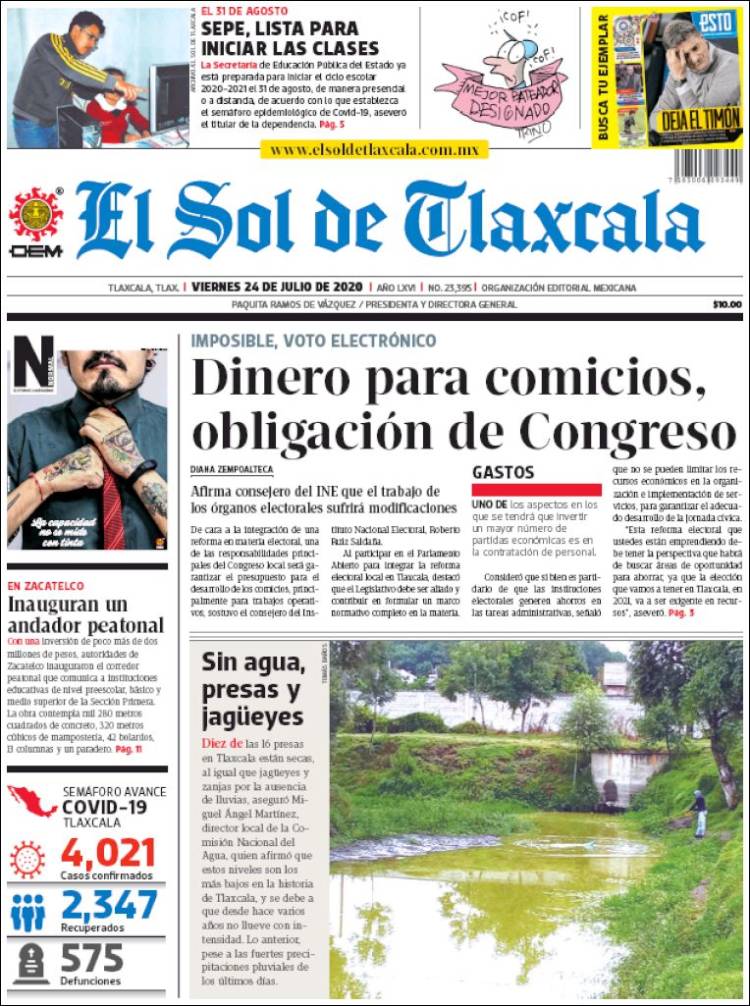Portada de El Sol de Tlaxcala (México)