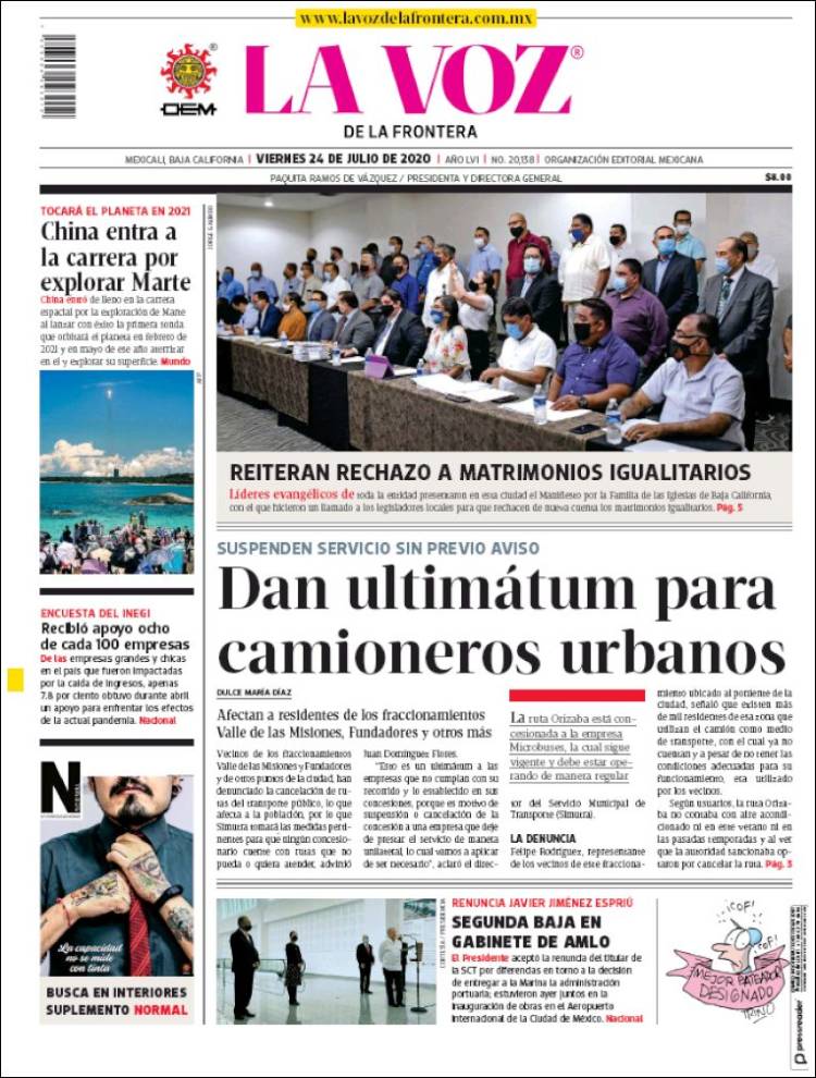 Portada de La Voz de la Frontera (México)