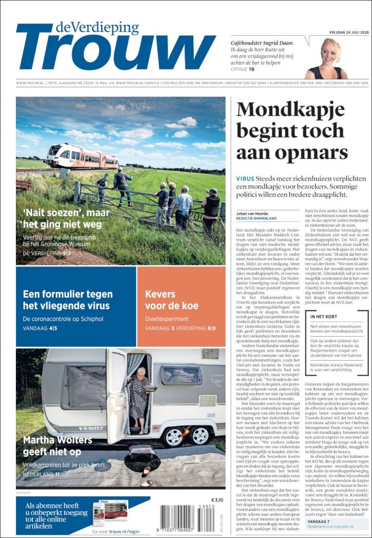 Portada de Trouw (Pa&iacute;ses Bajos)