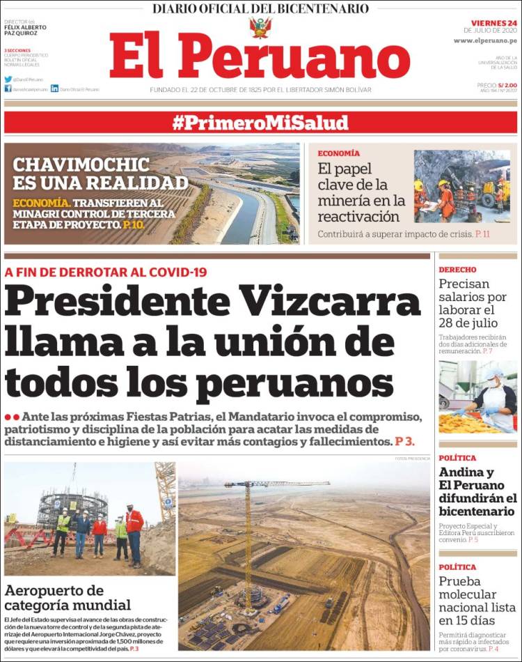 Portada de El Peruano (Per&uacute;)