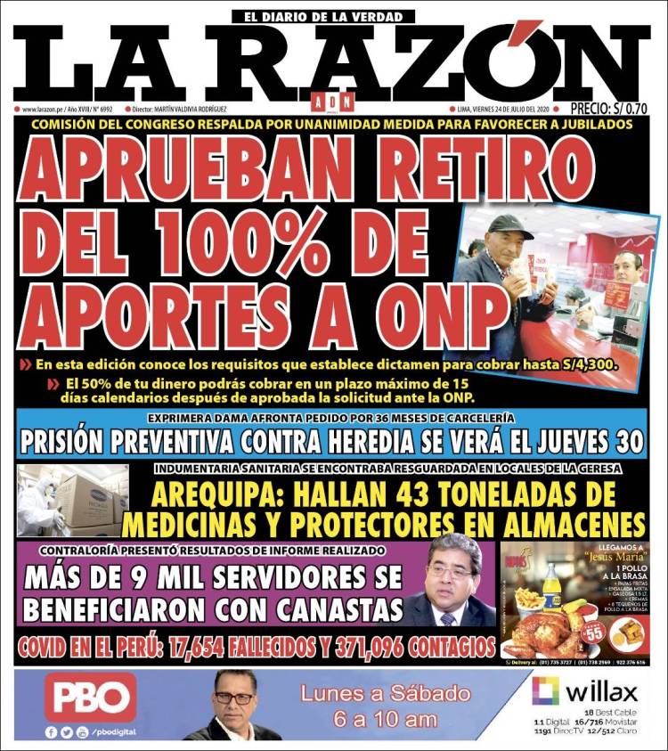 Portada de La Razón (Per&uacute;)