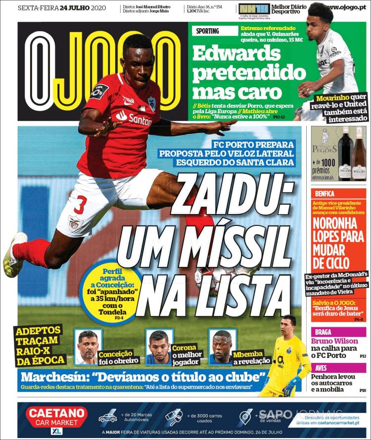 Portada de O Jogo (Portugal)