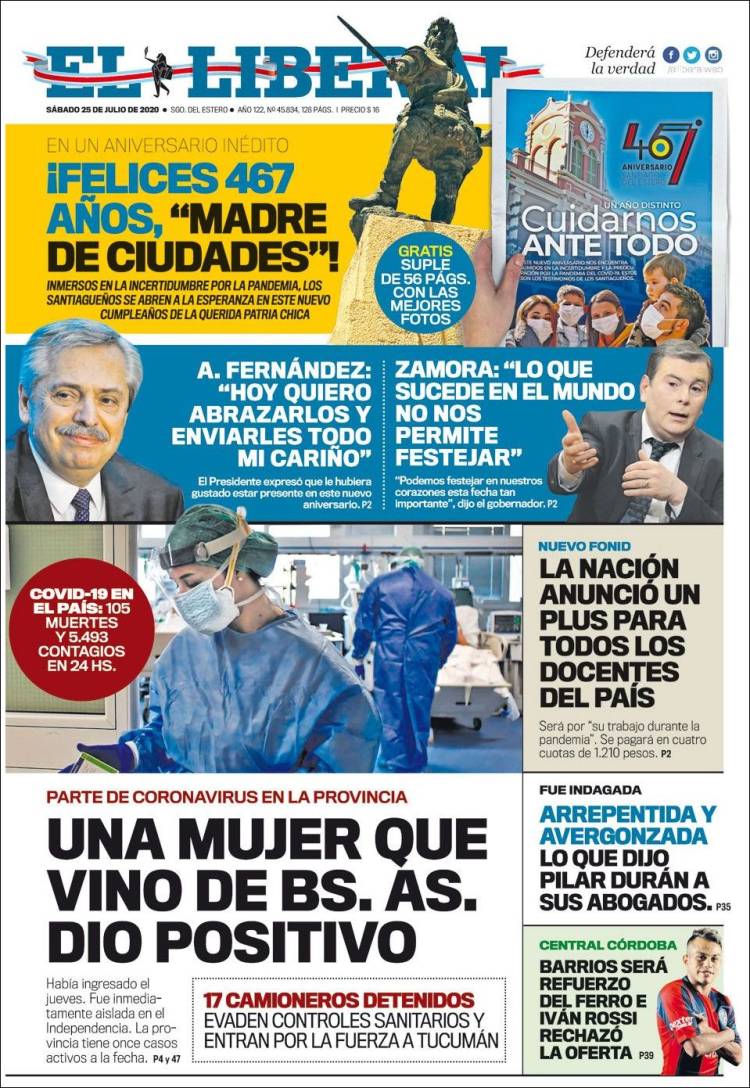 Portada de Diario El Liberal (Argentina)