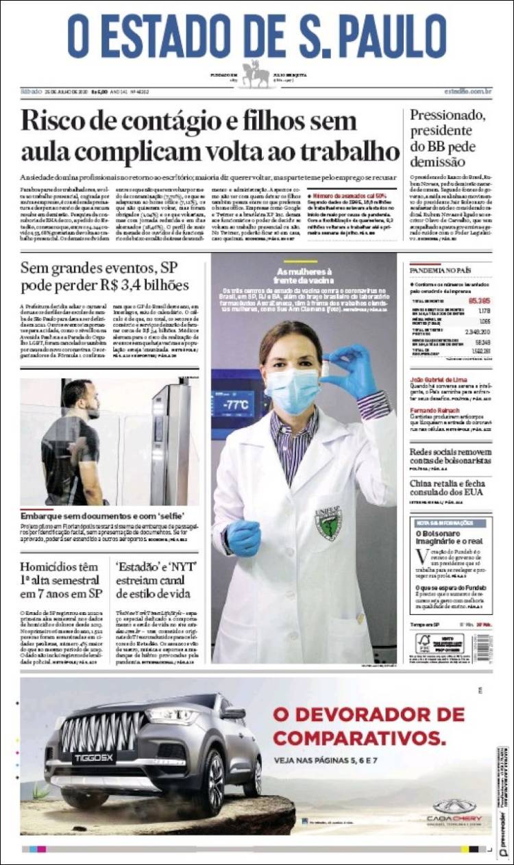 Portada de O Estado de São Paulo (Brasil)